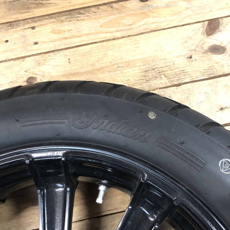 Pair of Indian Scout Bobber wheels with tyres